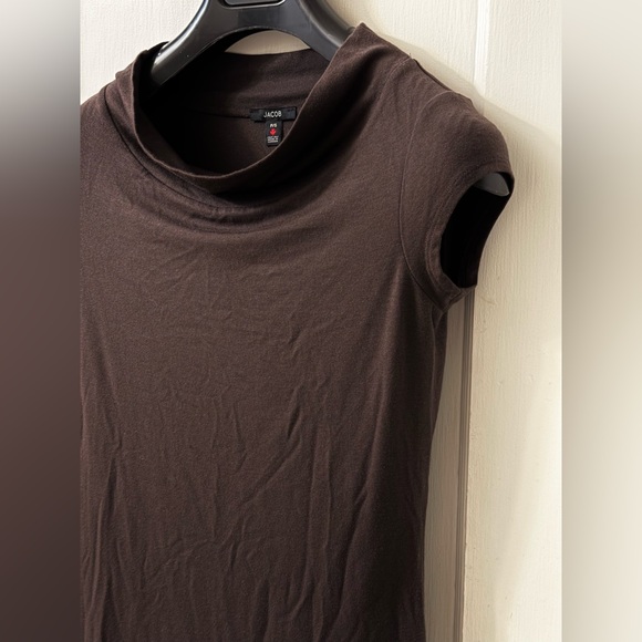 JACOB Dark Brown Small Cowl Neck Cap Sleeve Stretchy Top - Picture 4 of 12